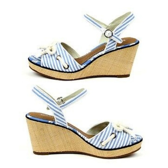 Sperry Vintage‎ Top-Sider Paloma French Blue Seersucker Wedges - Picture 1 of 6